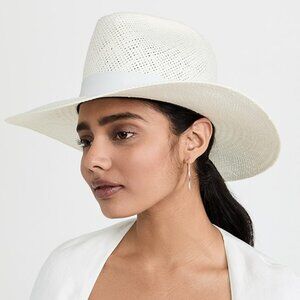Janessa Leone White Panama Hamilton Straw Classic Fedora Hat USA Made Size M